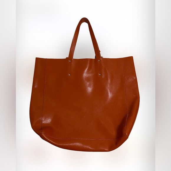 PULICATI Red Saffiano Genuine Italian Leather Large Shopper Tote Bag with Strap - Picture 2 of 14